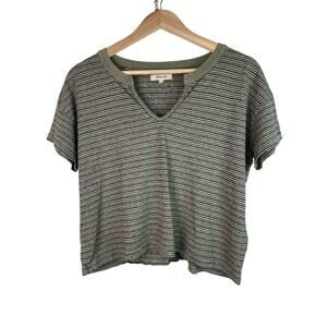 Madewell Women's S Green Black Striped Hemp Blend Crop T-Shirt